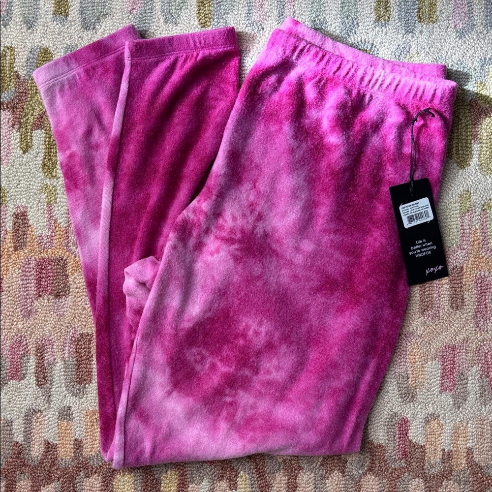 Wildfox Love Potion Knox Tie Dye Wash Hot Pink Knit Joggers LG NWT cozy comfy